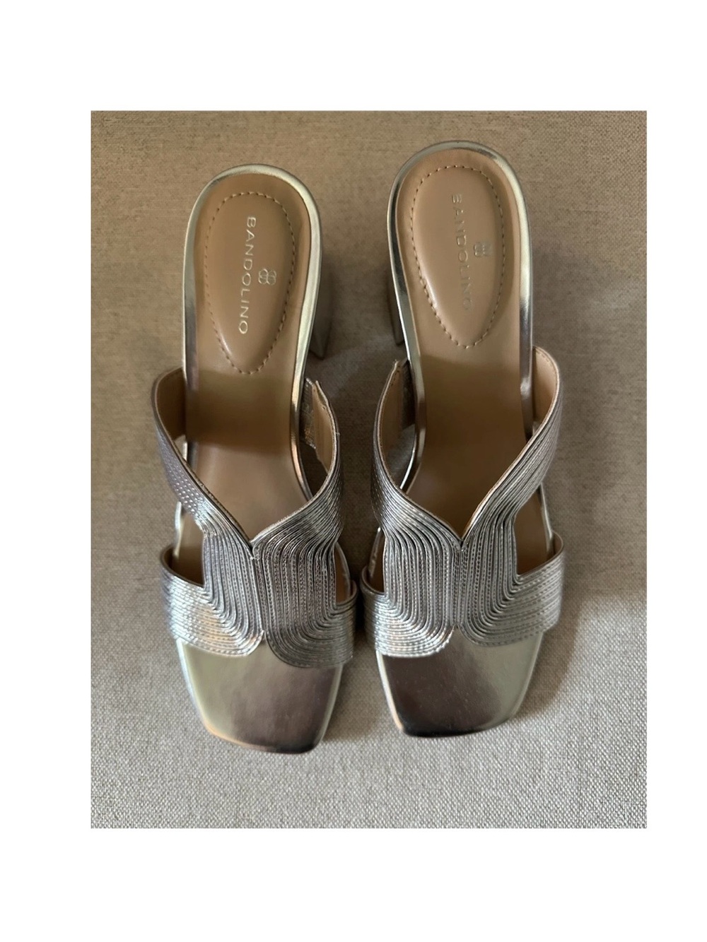 Bandolino Silver Metallic Low Block Heel Slide Mules